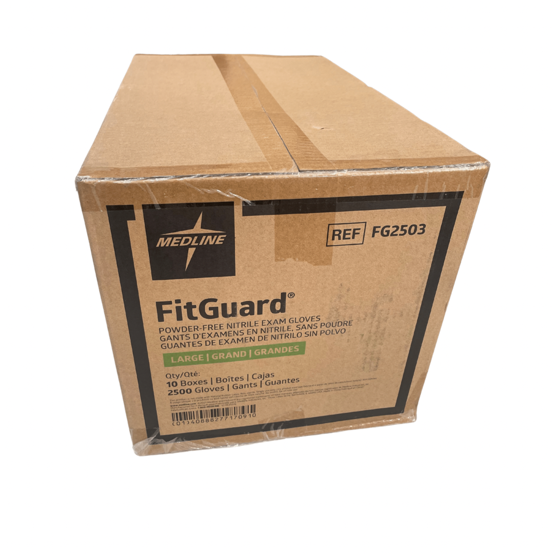 Medline Fitguard Nitrile Exam gloves 2500ct per case, sizes S/M/L