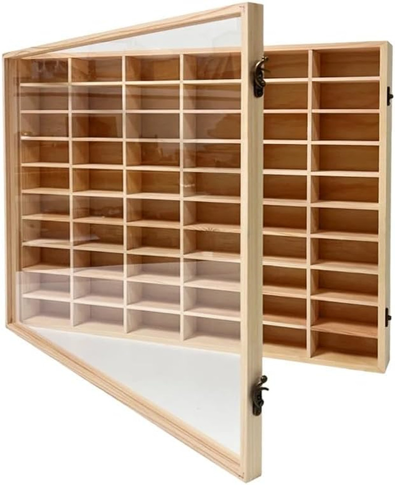 Wooden Wall Mount Display Case for Hot Wheels, with Dust Resistant Door, Matchbo