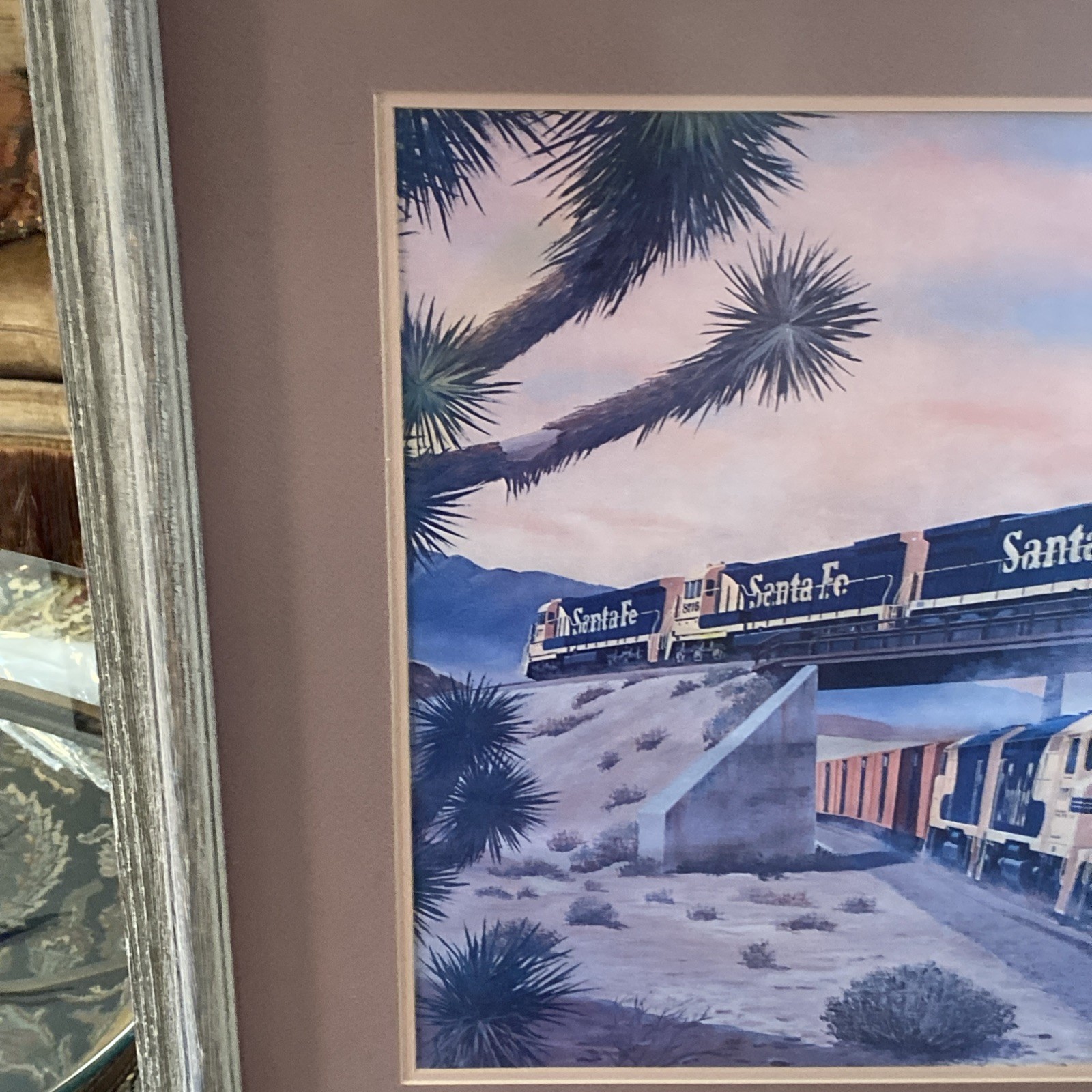 VINTAGE SANTA FE TRAINS ADVERTISEMENT LARGE FRAMED PRINT FOGG 41”x31”