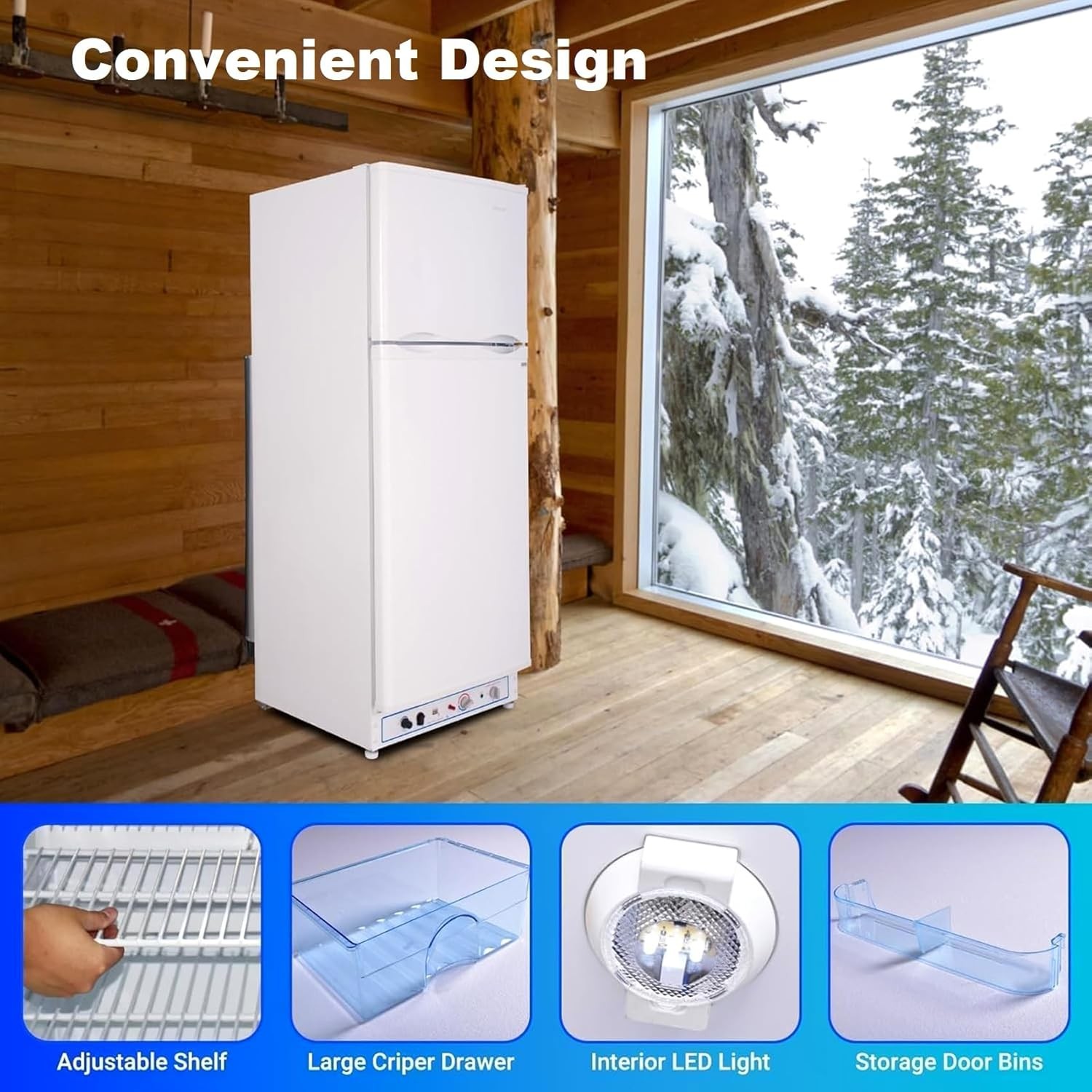 6.5 cu ft 2-Way Propane Gas Refrigerator Freezer RV Off-grid Cabin Camper White