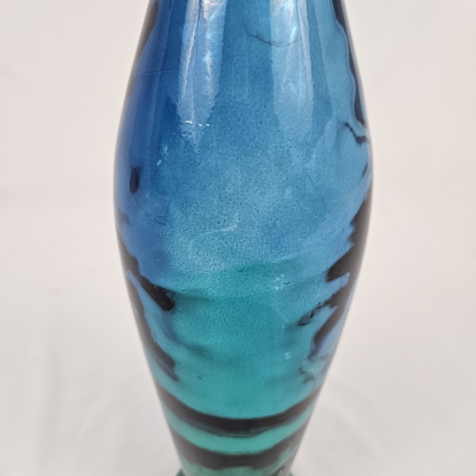 Vintage Blown Glass Decanter Genie Bottle 19” Tall W/ Stopper Blue Flash Pier 1