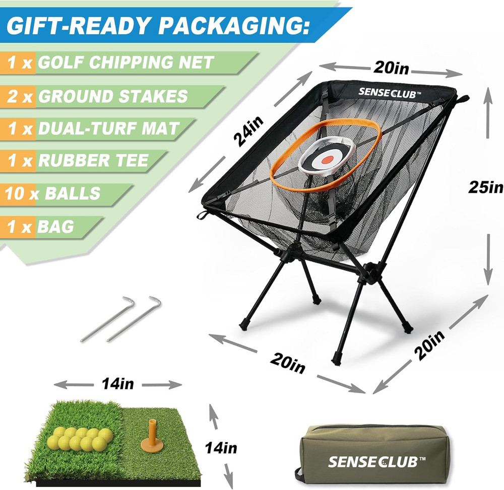 Foldable Golf Chipping Net with Mat & Balls - Heavy-Duty Backyard Practice
