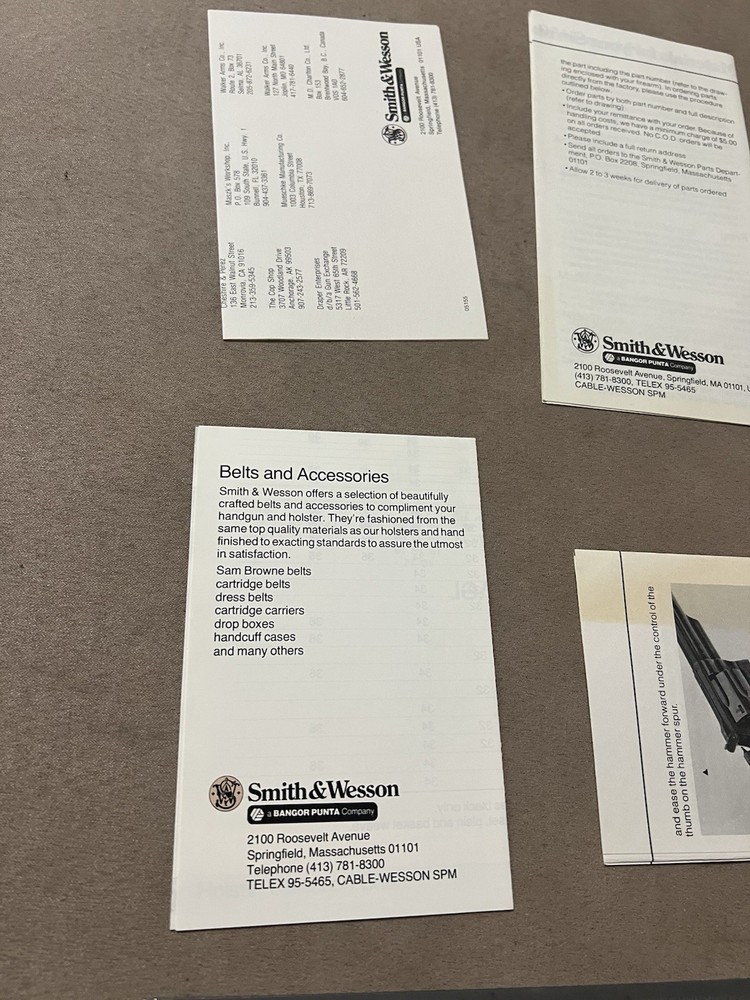 Factory Original Smith & Wesson K Frame Paperwork Set S&W - No Manual