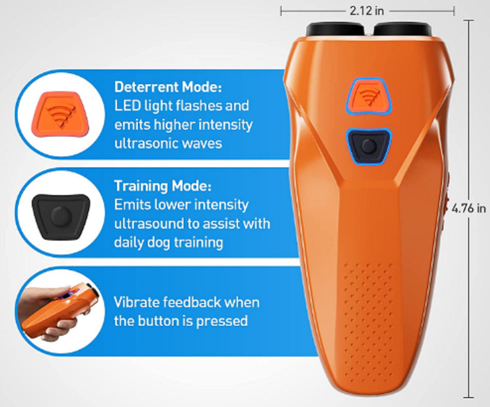 Dual Sensor Anti Barking Device with Training/Deterrent Modes 25 FT Range & LED