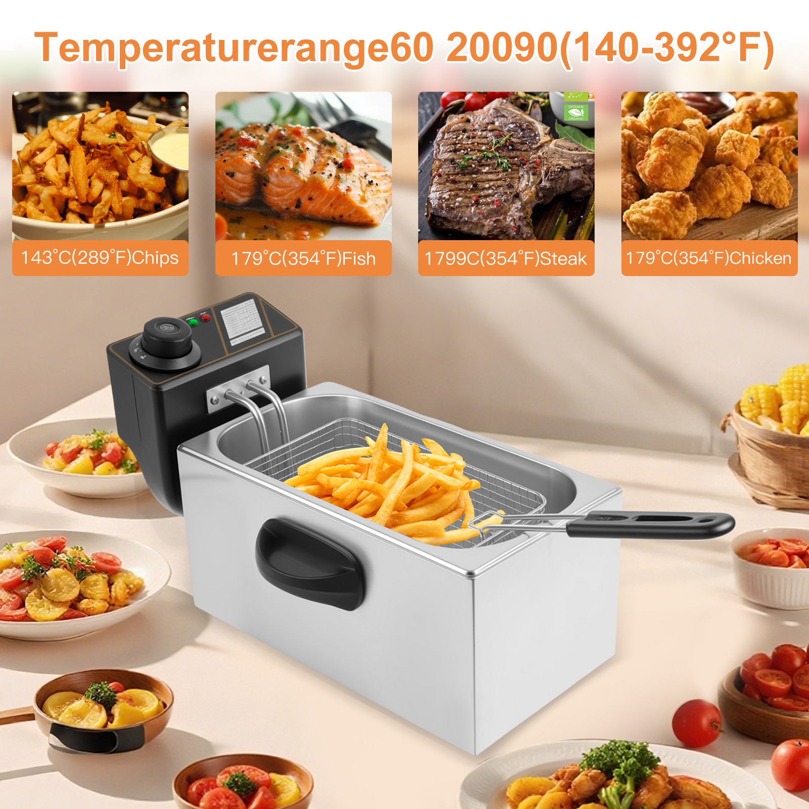 2500W 4 L Electric Deep Fryer Portable Dual Tank Basket Commercial Restaurant