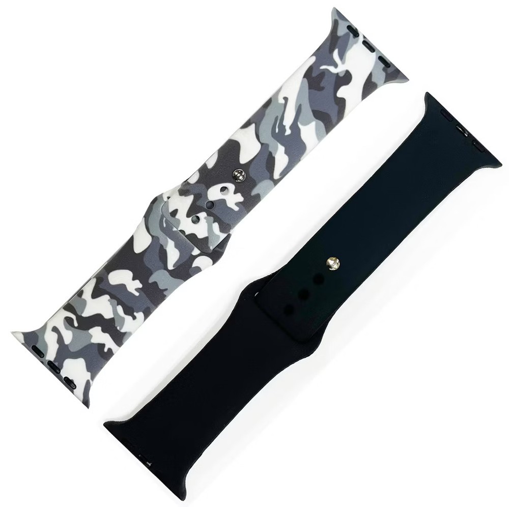 Grey Camo 2 Pack Printed and Solid Apple Watch Band 38MM
