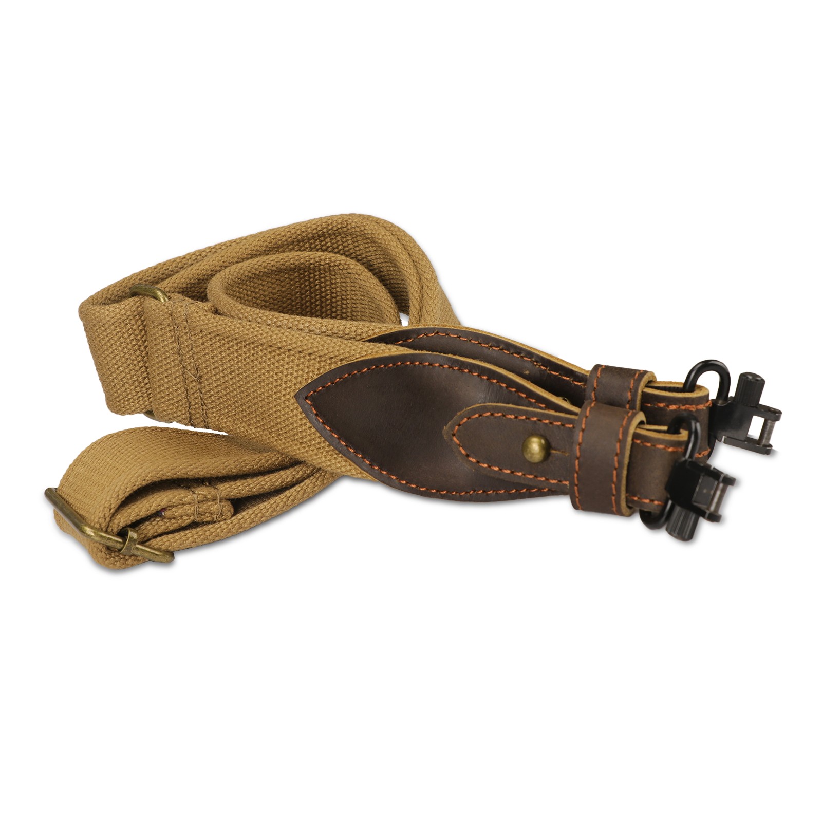 TOURBON Rifle/Shotgun Sling Webbing Strap Leather End+ Pair 1" Mount Swivels Set