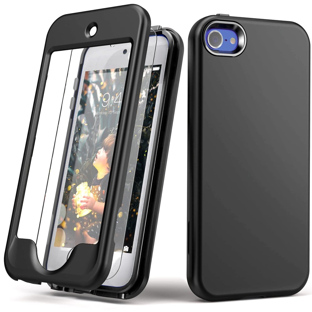 Yamink for iPod Touch 7 Case with Screen Protector,Lightweight Full Black