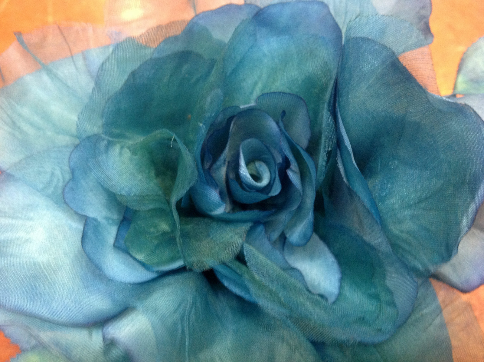 vintage silk 1950 turquoise 7" rose flower 1pc made in Czechoslovakia