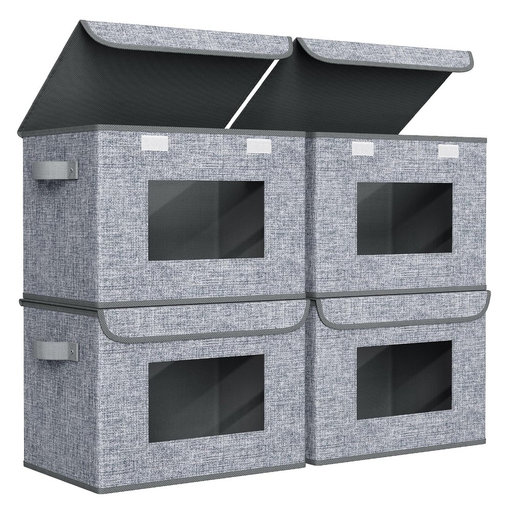 Fabric Foldable Storage Boxes [4-Pack] Large Collapsible Stackable Storage Bi...