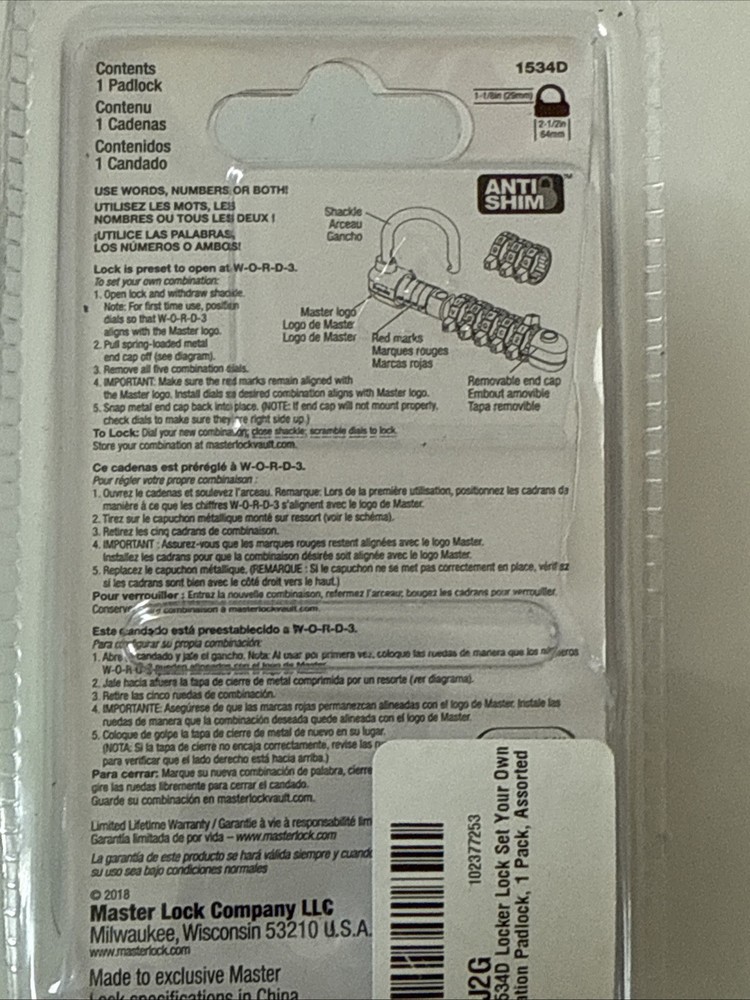 Master Lock Locker plastic combination lock body only