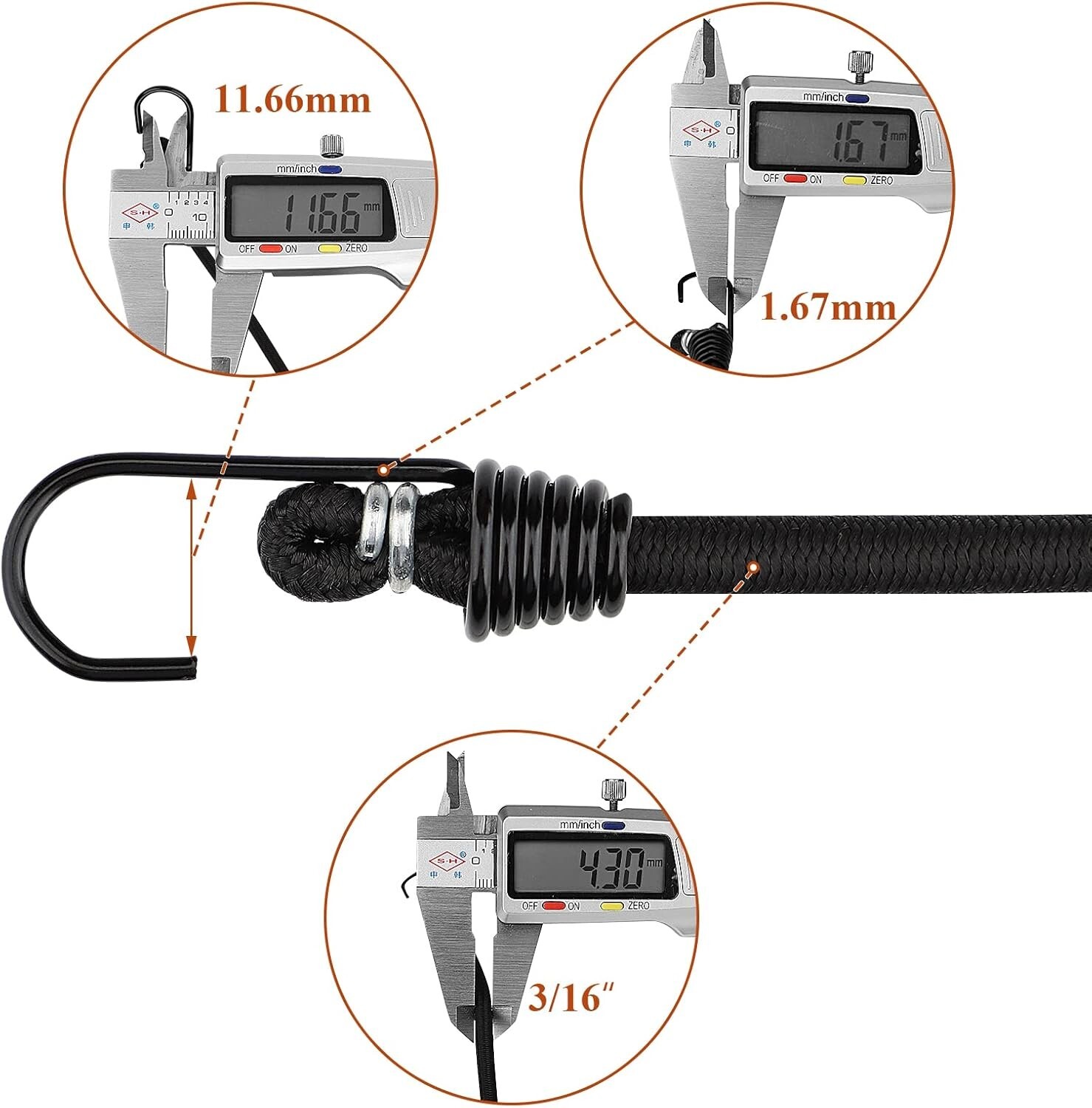 Small Bungee Cords with Hooks - 6 Inch Mini Black Bungee Cords, 10 Pcs