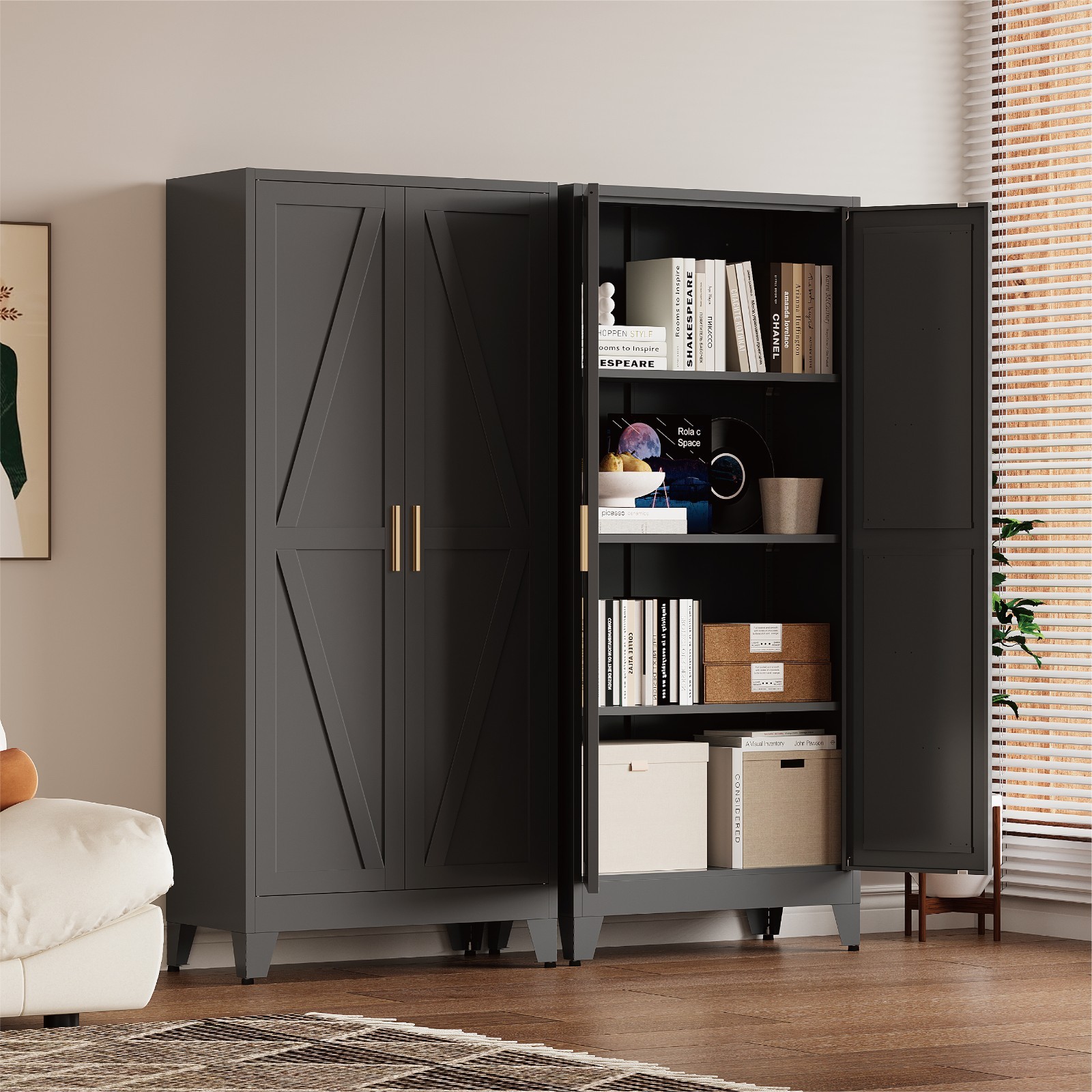 61" Tall Metal Pantry Cabinet, Black Metal Pantry Storage Cabinet