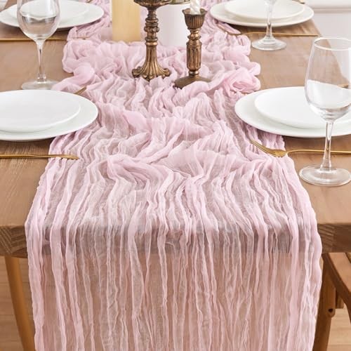 Table Runners 2Packs Cheesecloth Table Runner 10FT Boho 10FT -2 PACKS Pink