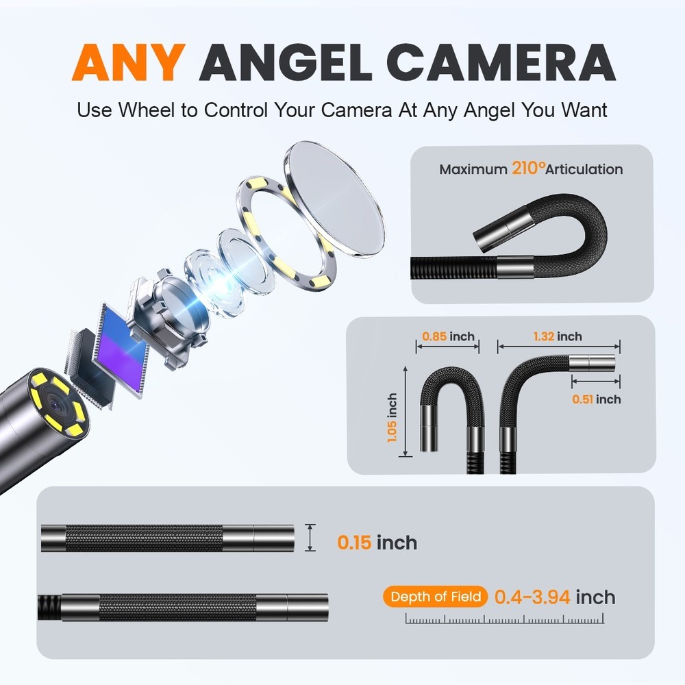 Two-Way Articulating Borescope With Light Industrial Endoscope Inspection Camera