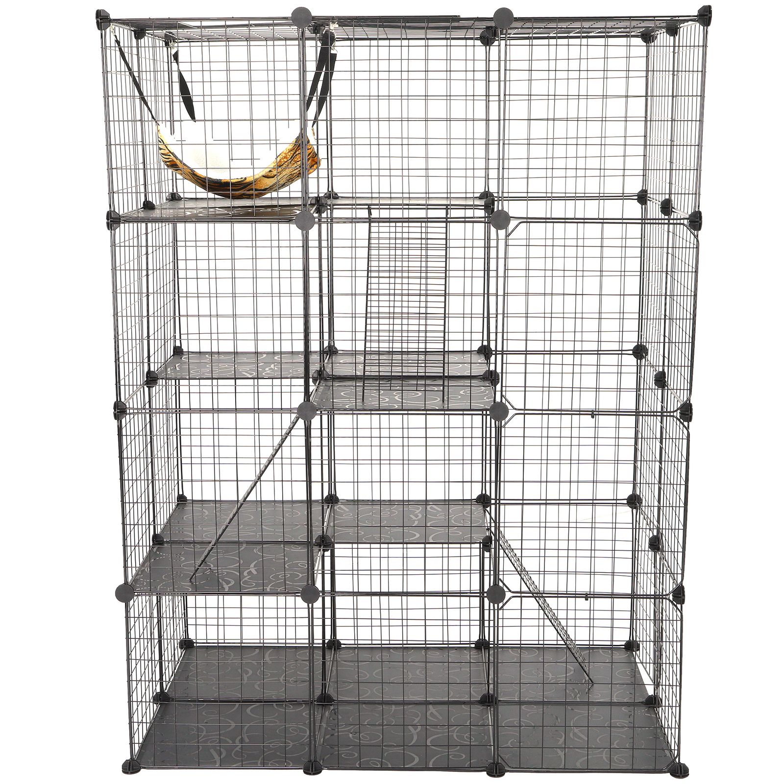 4-Tier Large Cat Cage Enclosure Metal Wire Kennel Playpen Catio with Hammock