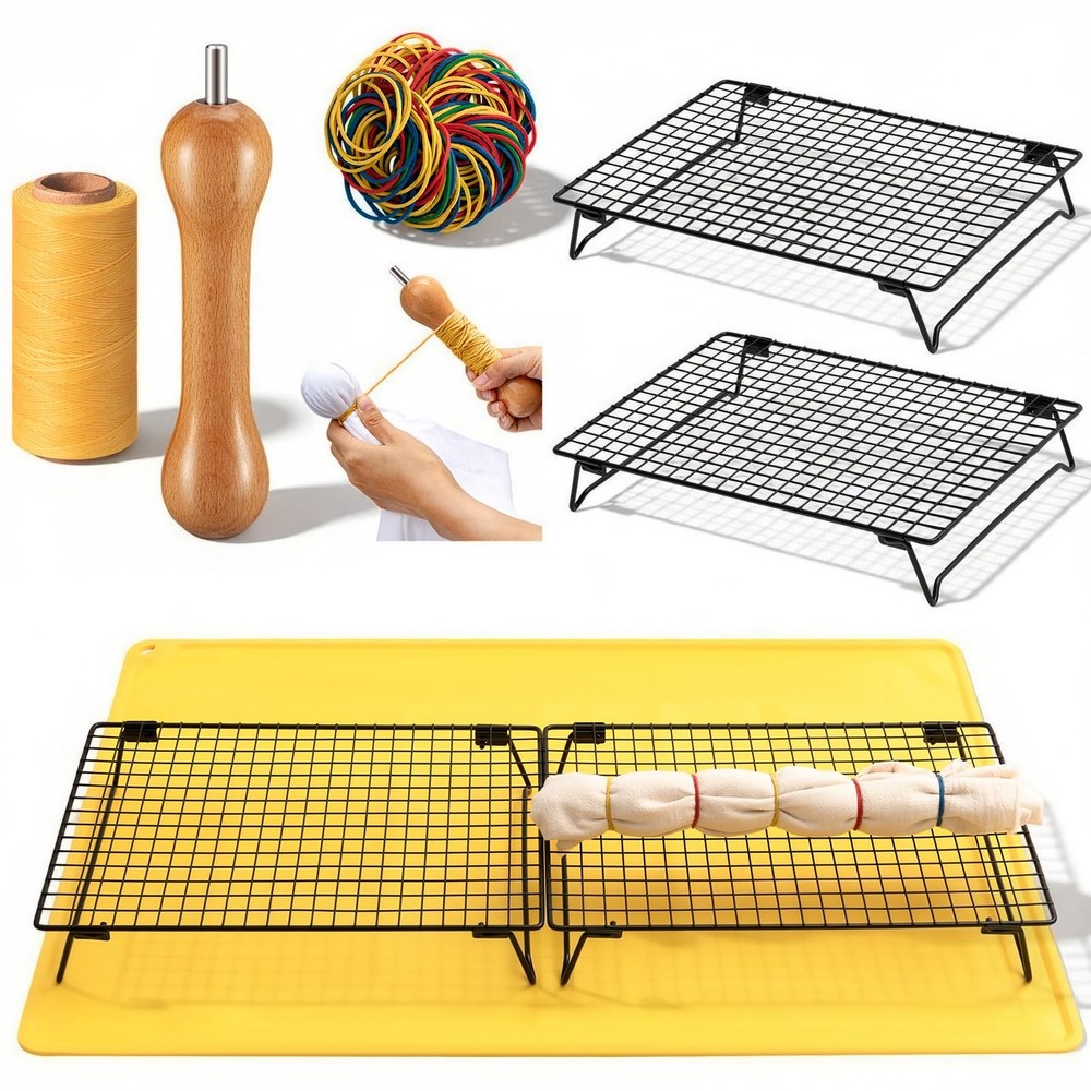 Tie Dye Tool Set w/ Sinew Puller Wax Thread Rubber Bands Silicone Pad DIY