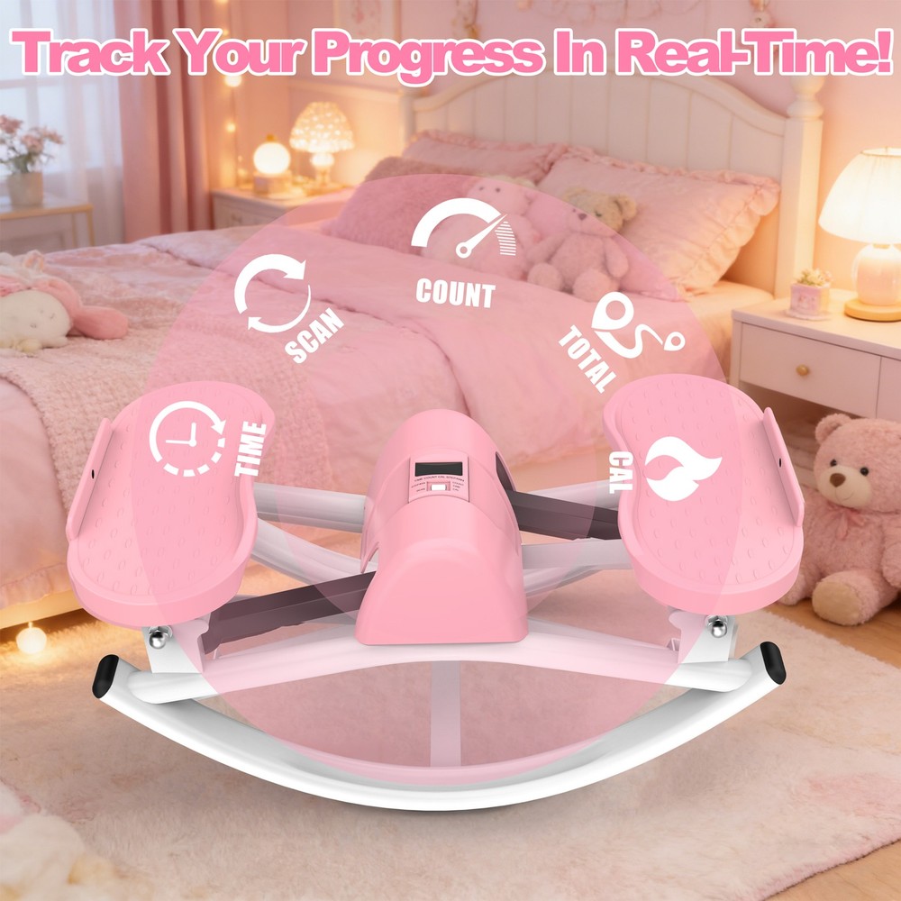 Lateral Stepper for Exercise-Rocking Stepper Machine with Resistance Bands Pink