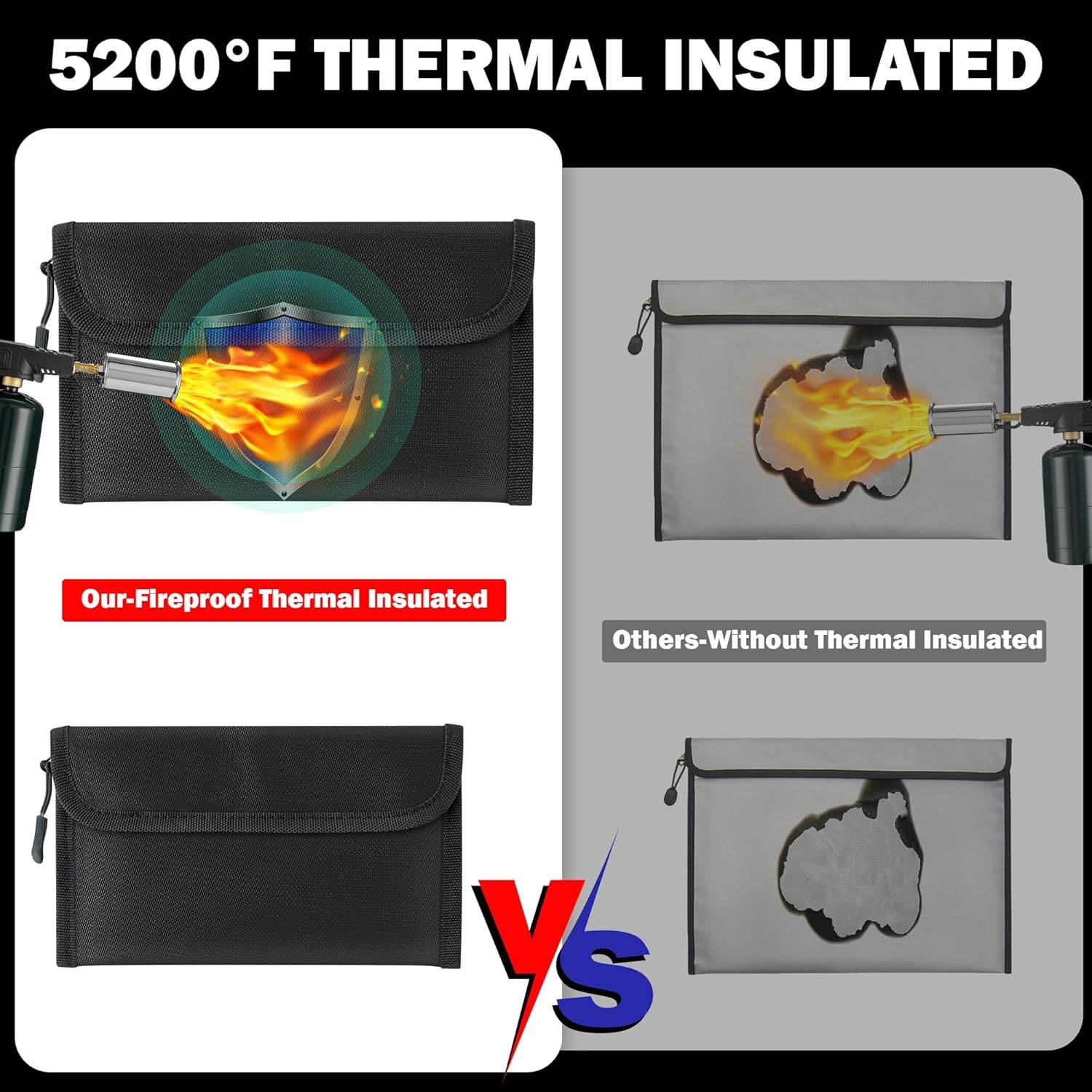 Fireproof Waterproof Document Bag - 5200°F Water Resistant Fire Proof Money Bag