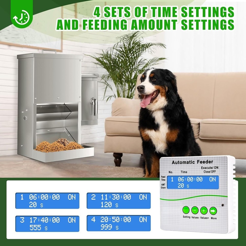 16L Auto Pet Feeder w/ Timer, Stainless Steel, Programmable for Large Pets