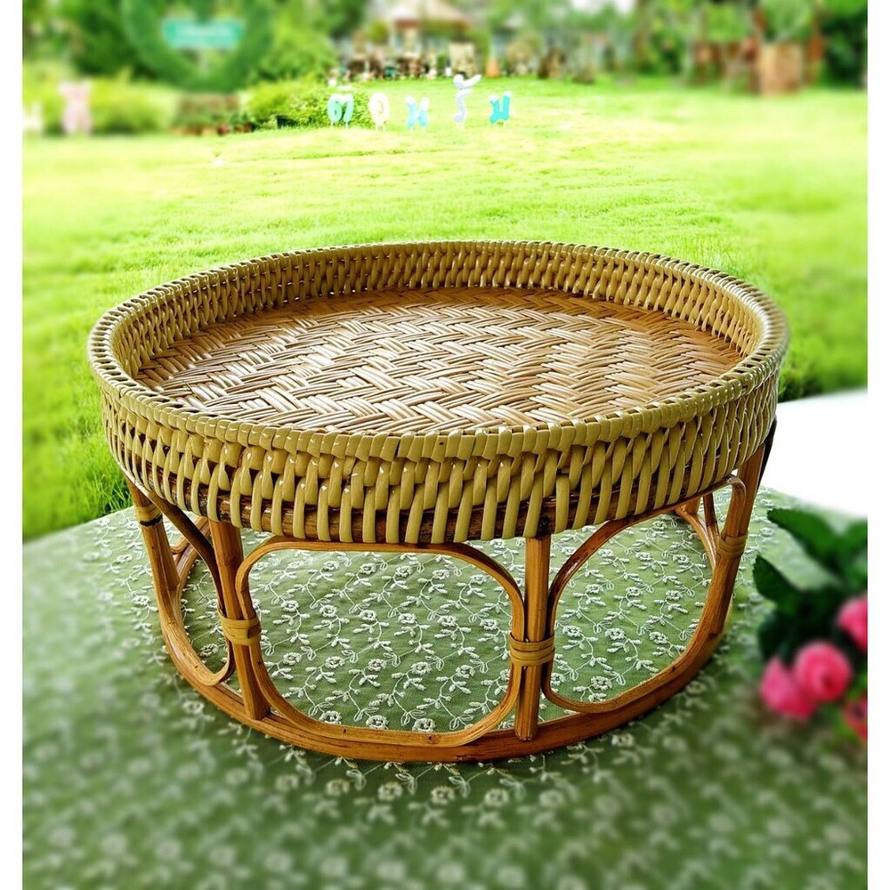 Natural Rattan Khantoke Thai Handicraft Fruit Food Tray Table Versatile