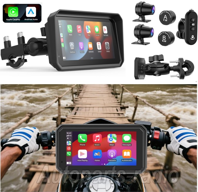 5.99" Motorcycle Navigation GPS Touch Screen Wireless CarPlay Android Auto +Cam
