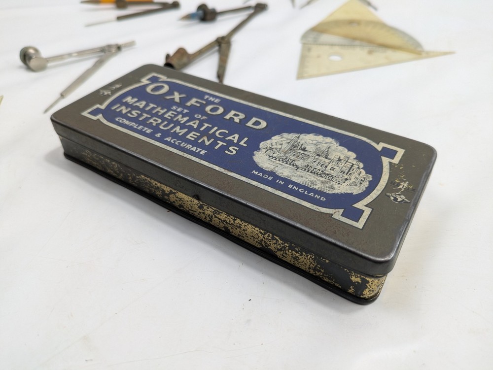 Bundle Vintage BRASS Helix DRAWING COMPASS Oxford Mathematical Instruments Tin