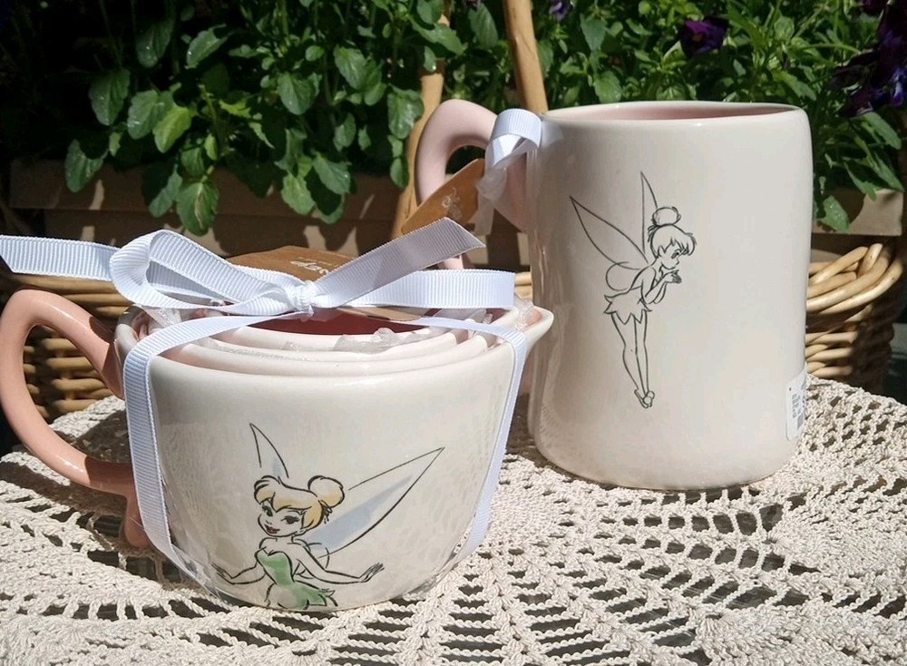 NEW RAE DUNN Tinker Bell Pink SET "Pixie Magic" Mug & 4 Nesting Measuring Cups