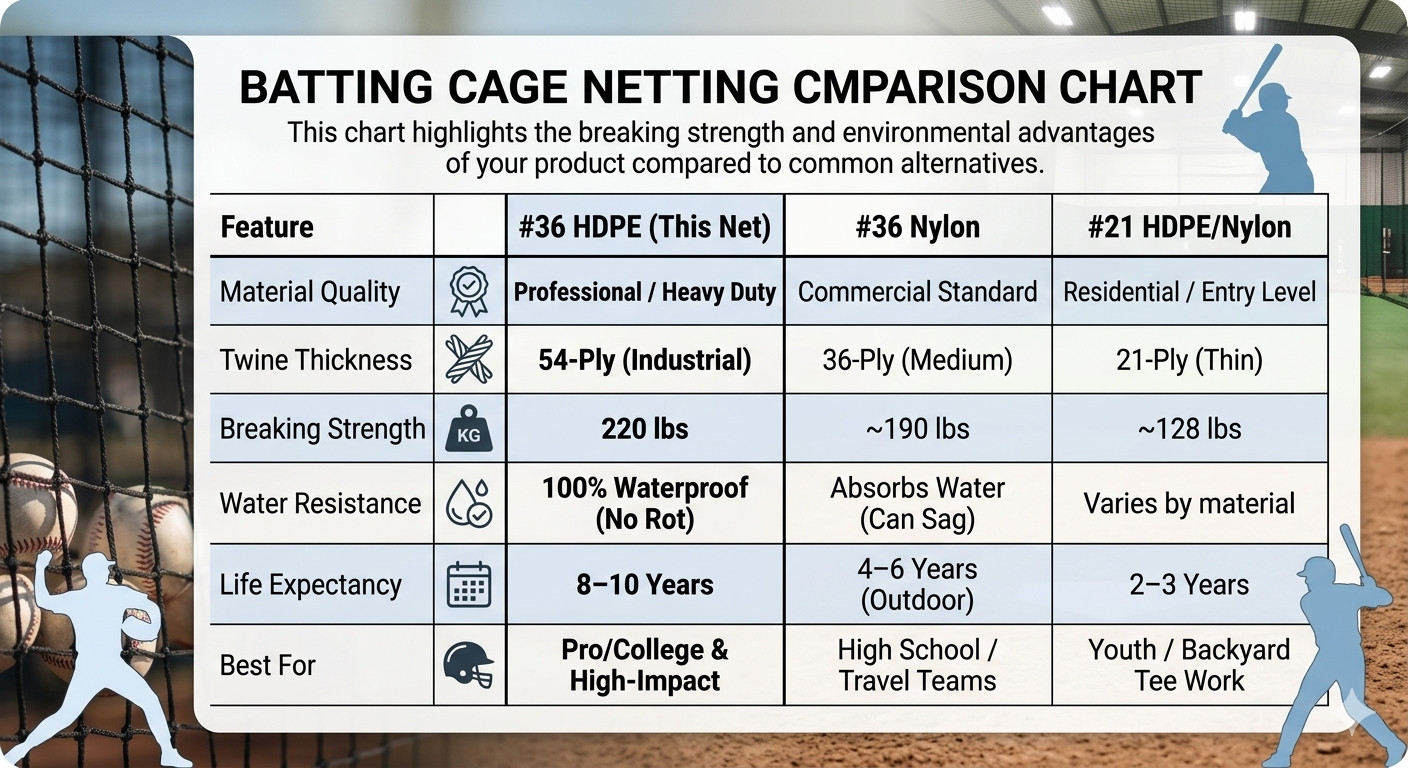 Professional Heavy Duty Baseball Softball Batting Cage Net HDPE 54-Ply #36