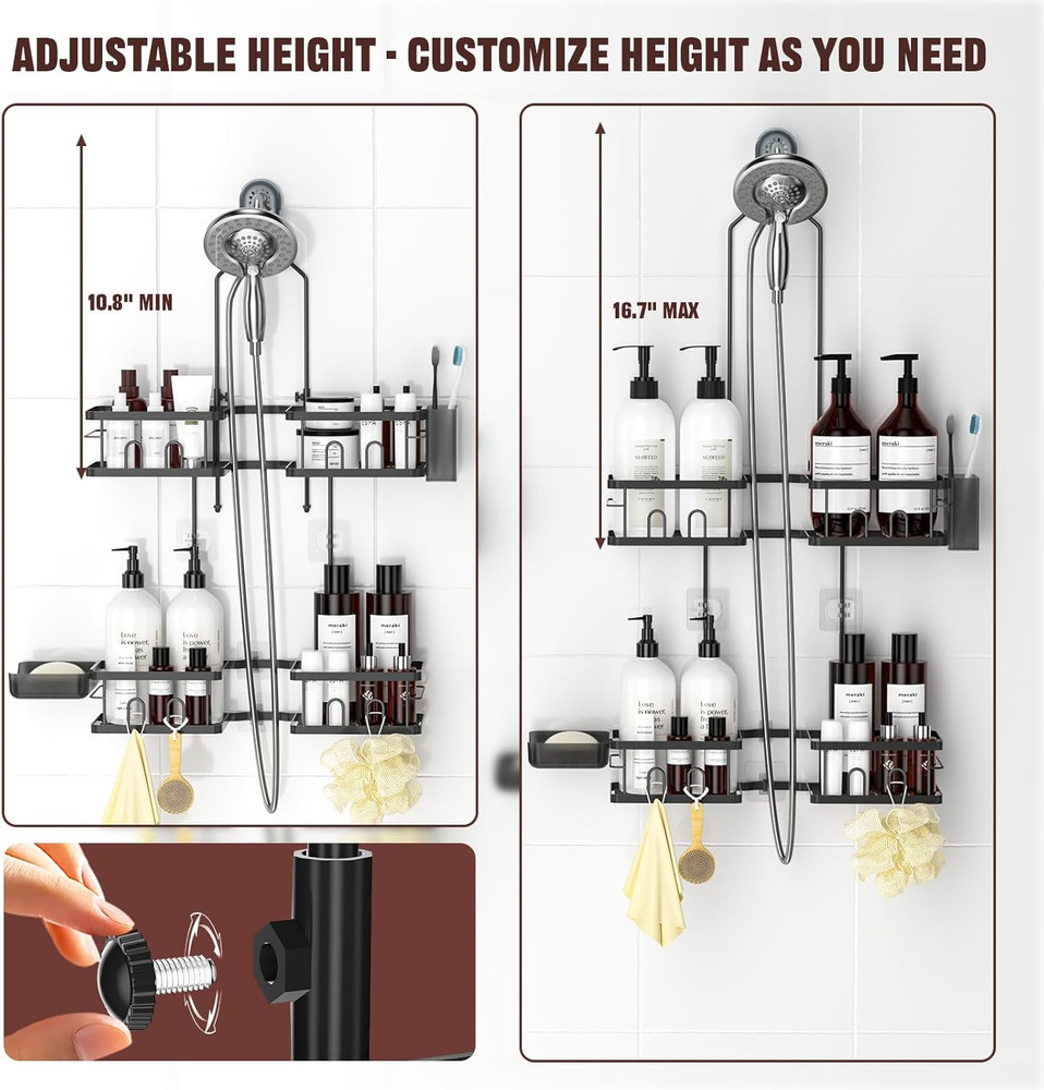 Adjustable Shower Caddy Hanging Rustproof Shower Caddy for Handheld Showerheads,