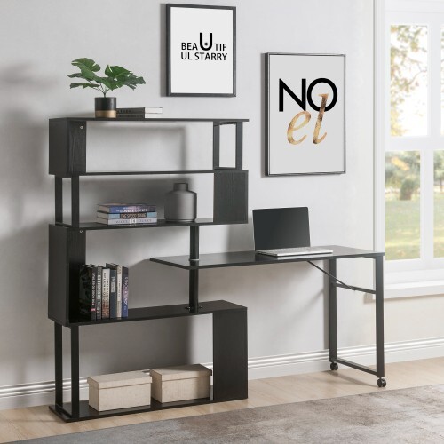 Office computer desk L-shaped corner 5-layer bookshelf is easy to install