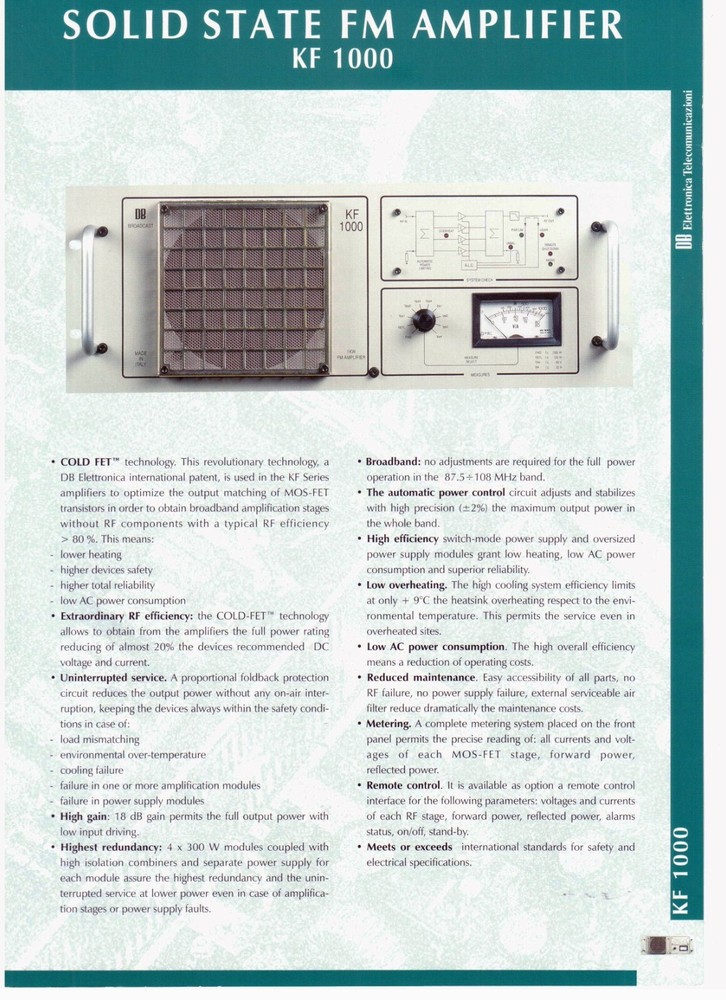 Prof DB Digital Broadcast FM Transmitter 1000w Wide Band 88 108Mhz 110v or 230v
