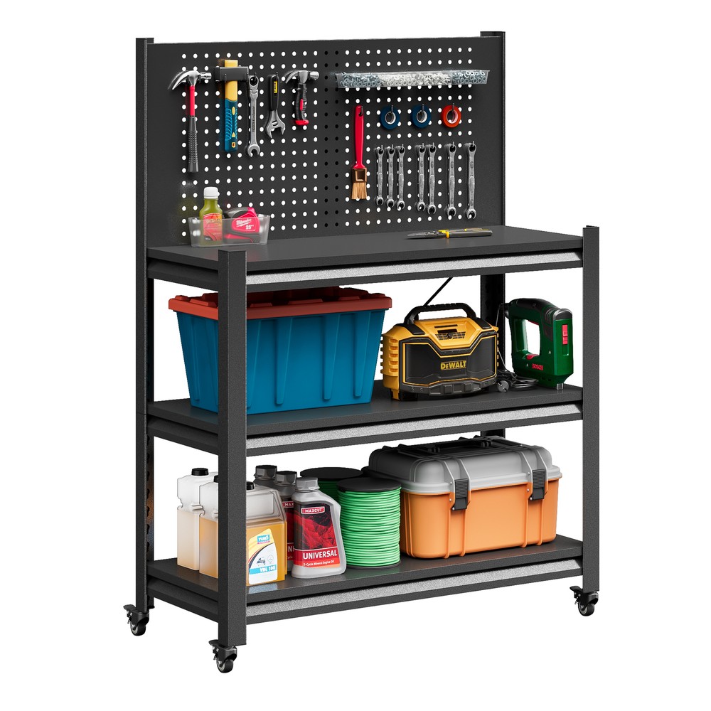 Garage Workbench w/Storage Heavy-Duty Workbench with Pegboard Rolling Shelving