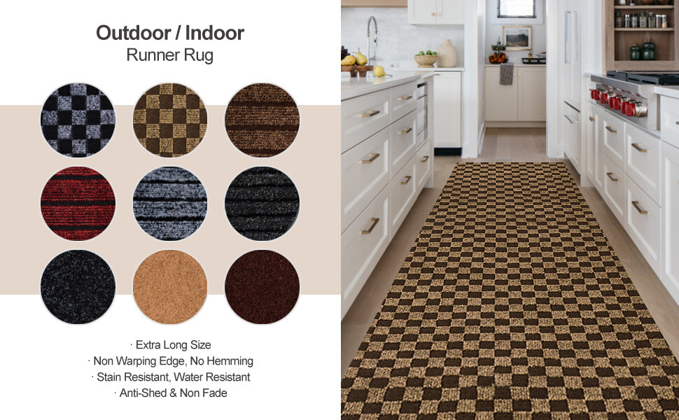 Runner Rug Hallway Non Slip Rubber Back Custom Size as Carpet Doormat Checkered