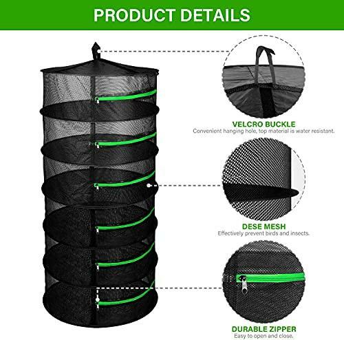 iPower 2ft 6-Layer Foldable Herb Mesh Rack Hanging Drying Net with Zippers Heavy