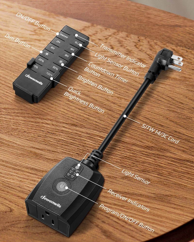 DEWENWILS Dusk to Dawn Dimmer, Wireless Remote Control, Waterproof, 100 FT Range