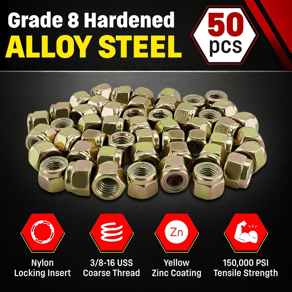 Chenango Supply 3/8-16 Grade 8 Nylon Insert Lock Nuts (Nylock) – Alloy Ste