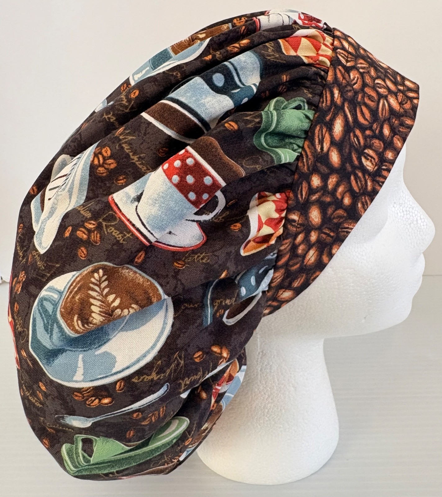 Coffee Themed Print Size Large Medical Bouffant Scrub Cap Surgery Hat