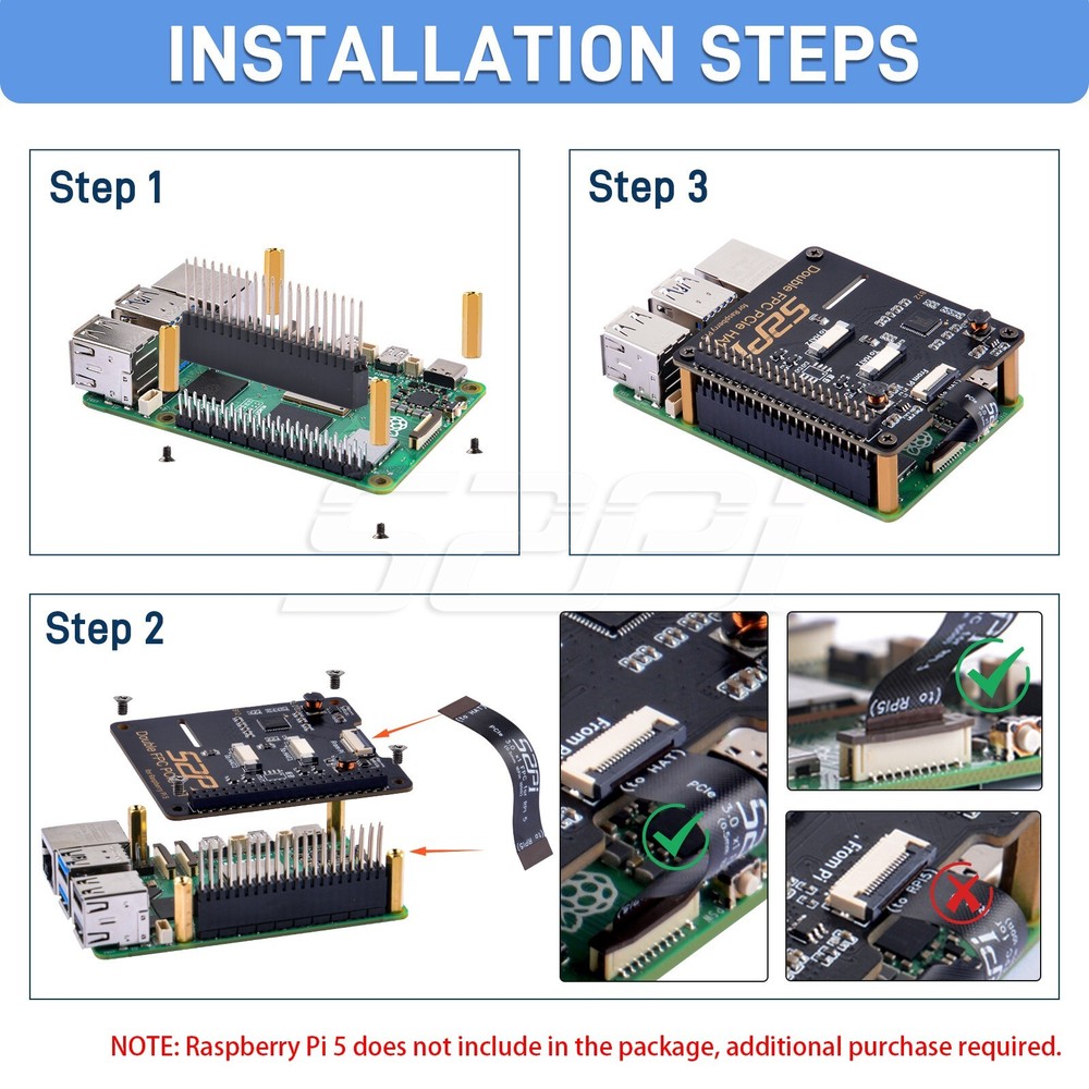 B12 Double FPC PCIe HAT Adapter Board for Raspberry Pi 5