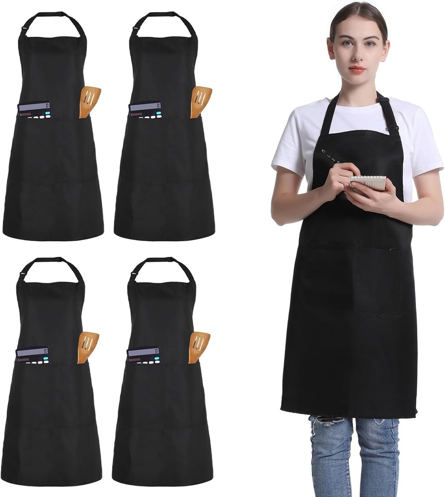 4 Pack Chef Apron, Adjustable Apron with 2 Pockets, Unisex Personalised Apron...