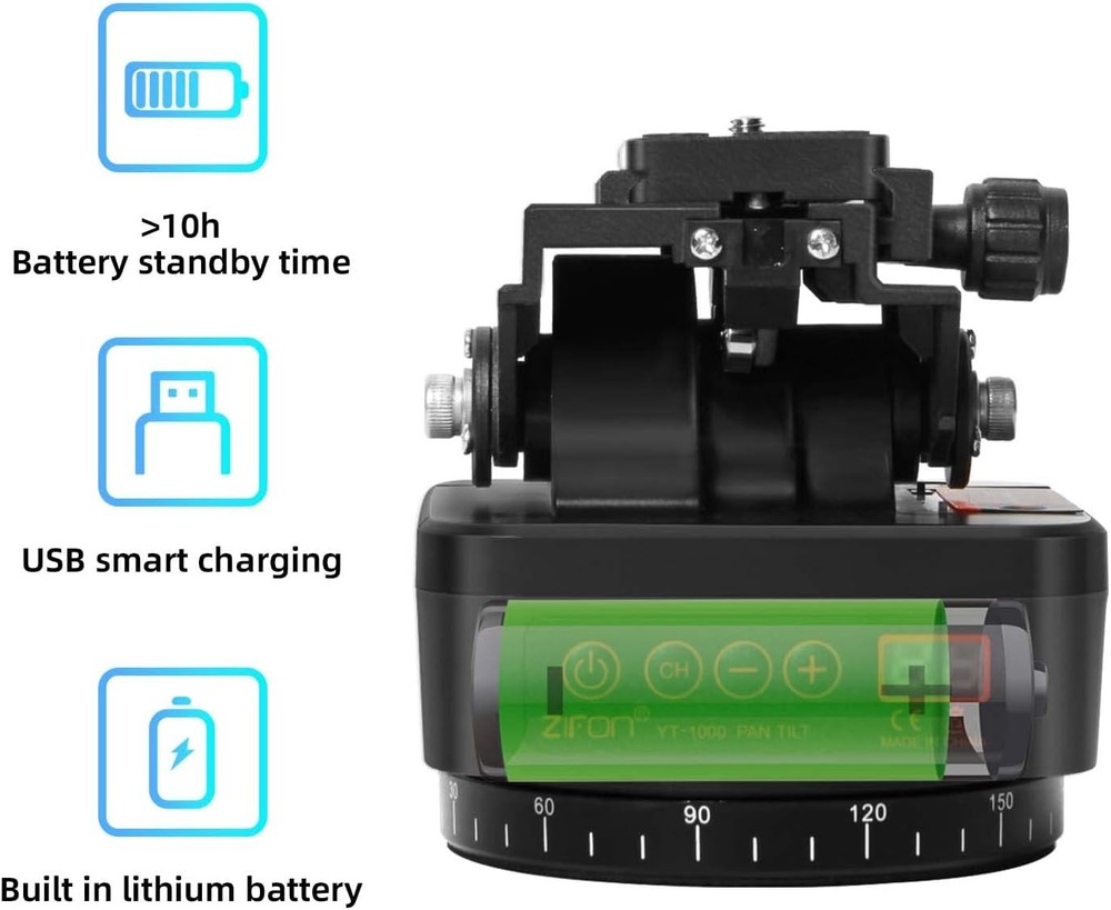 Pan Tilt Camera Mount, Motorized Tripod Head with Remote Control and Mobile Phon