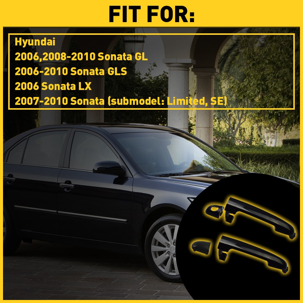 Door Handle For 2006-2010 Hyundai Sonata Front + Left Right Outer Plastic Black