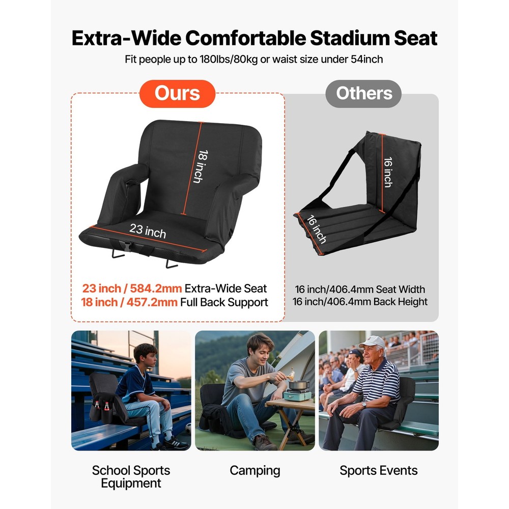 Stadium Seat with Adjustable Angles, 2.9'' Padded Cushion, Back Support