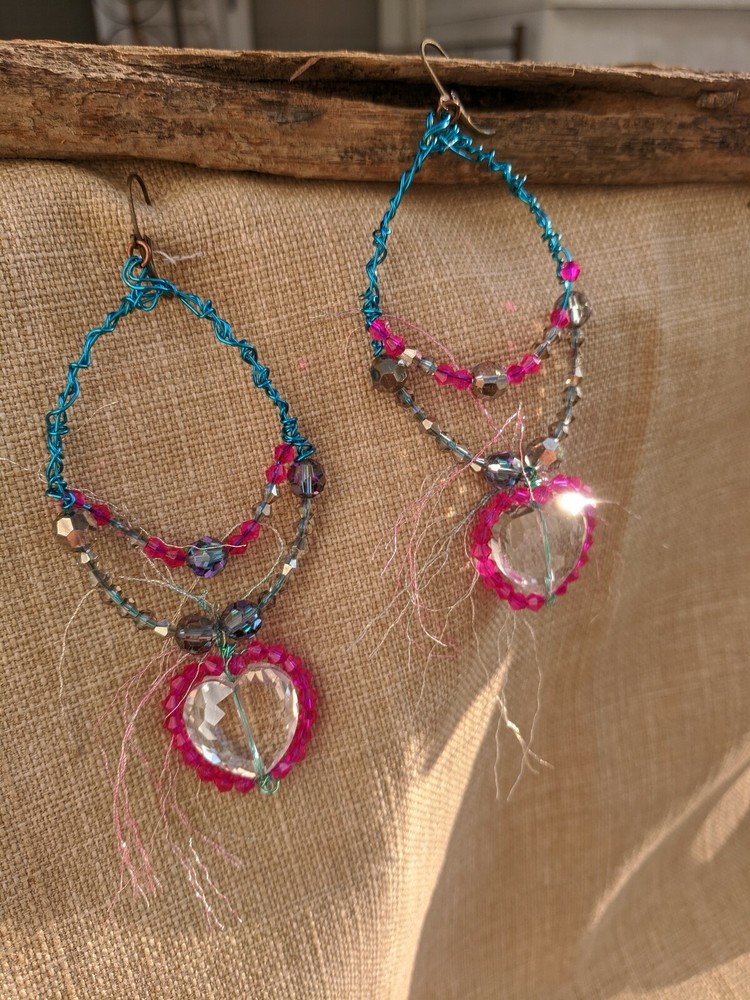 Statement Artisan Crystal heart earrings