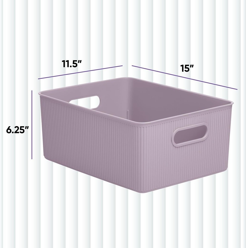Superio 15L Medium Ribbed Storage Bin- Plastic Storage Bin (8 Pack, Lilac)