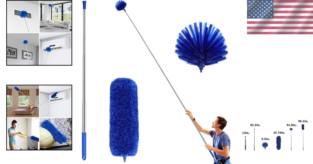 Blue Extendable Duster Set – 3 Pieces, Washable Feather & Microfiber