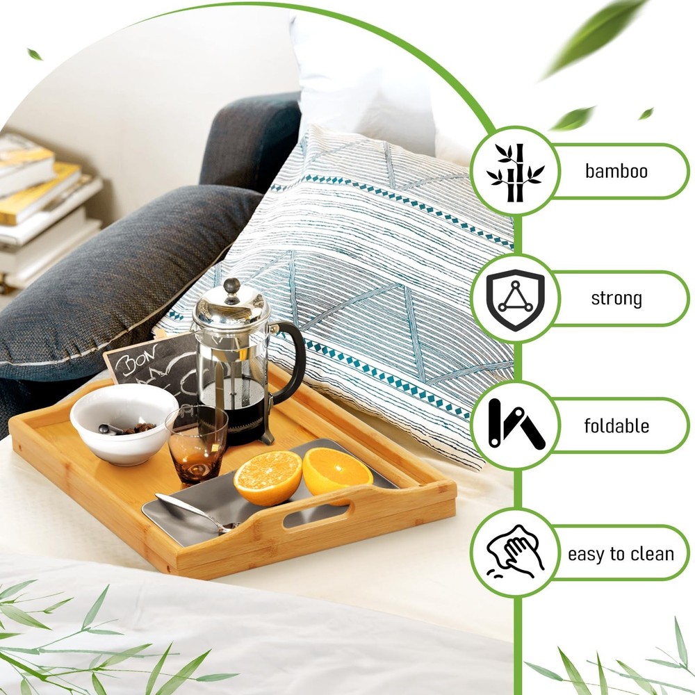Bed Tray Table Breakfast Trays Serving Tray Bamboo Bed Laptap Floding Legs wi...
