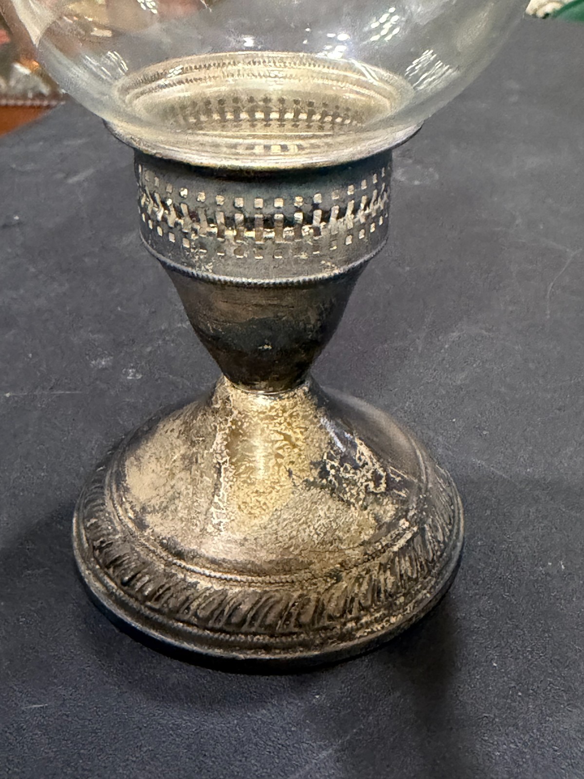 VTG Crosby sterling weighted hurricane etched candle holders set of 2 READ