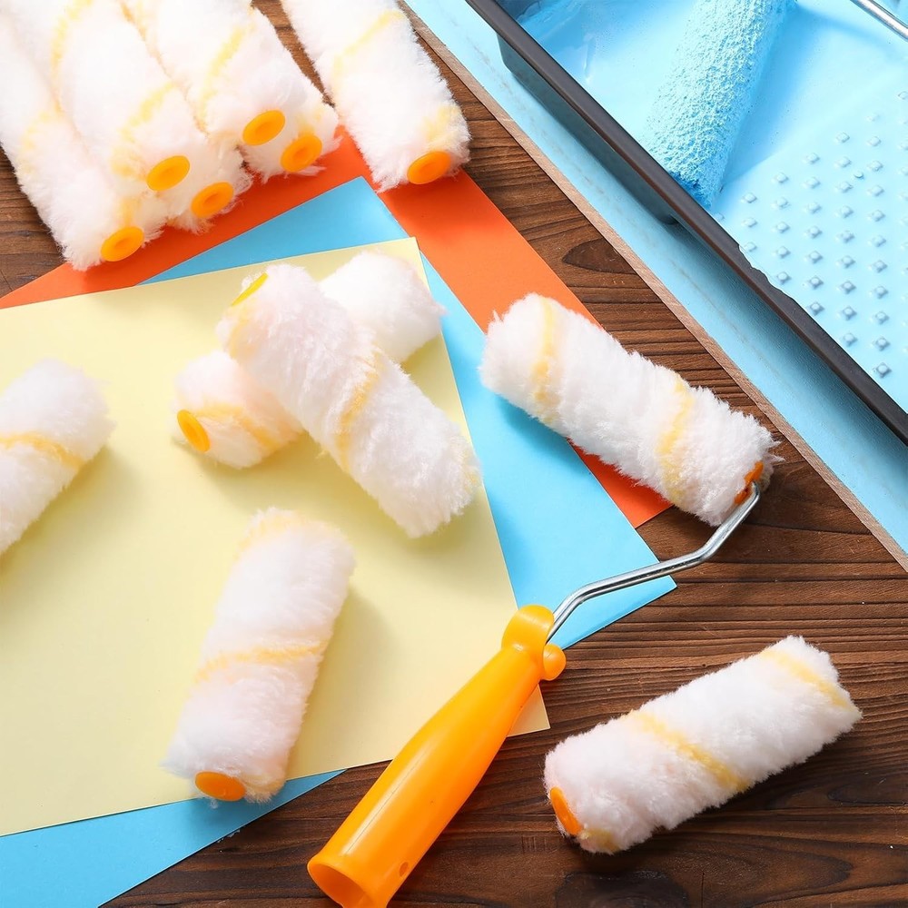 160 Pcs 4 Inch Paint Roller Covers with 2 Holder Microfiber Mini Small Paint ...