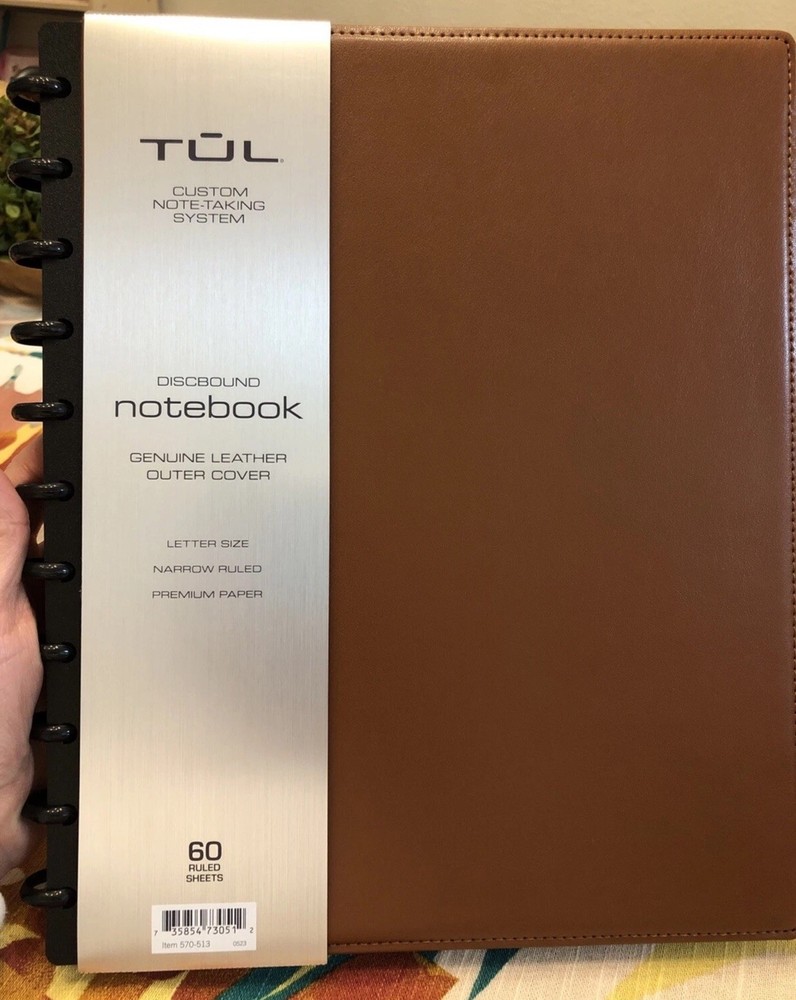 TUL Custom Note-Taking System Discbound Leather Notebook, Letter Size, Brown